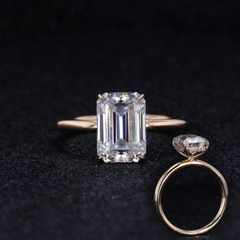 starsgem 14K yellow gold ring with emerald cut moissanite diamond