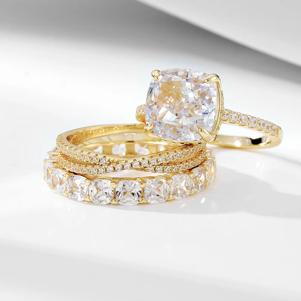 925 Sterling Silver Lab Diamond Wedding Ring Combination Ring 10*10 Ice Flower Cut Simulation Diamond