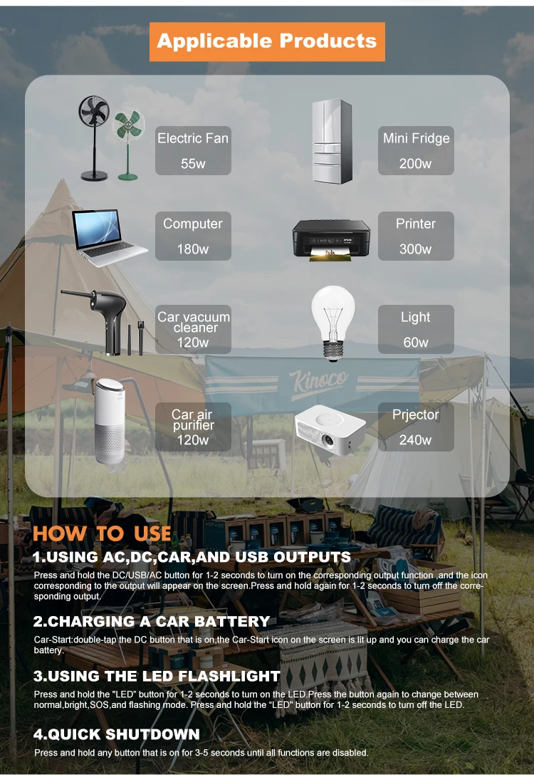 屋外 600W モバイル電源 携帯型緊急太陽光キャンプ電源 6