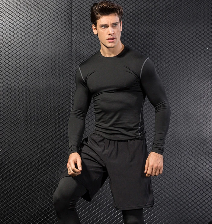 Workout Athletic Gym Fitness Polyester Quick Dry Fitted Long Sleeve ...