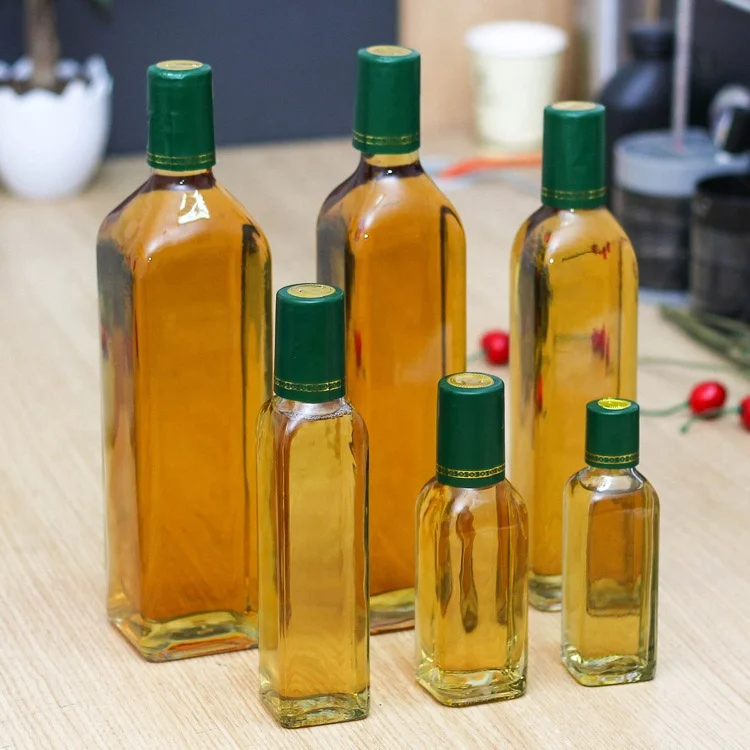 100ml 150ml 250ml 500ml 750ml 1000ml Clear Green Square Glass Olive Oil Bottle with Screw Cap