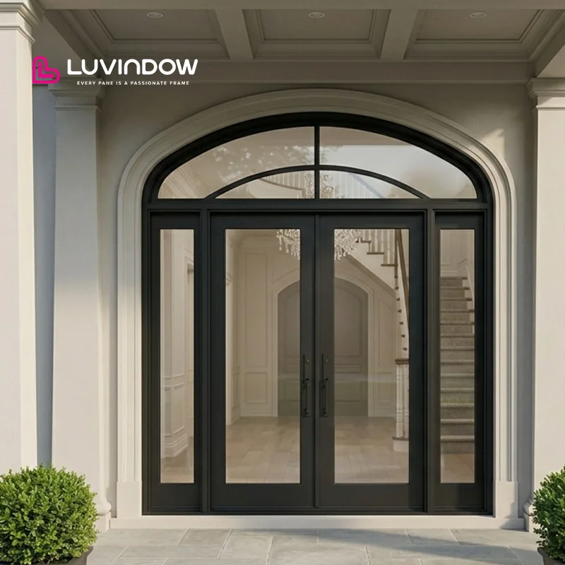 Customized Iron Luxury Art Carving Black Aluminum Doors Heavy Duty Wrought Iron Door Design