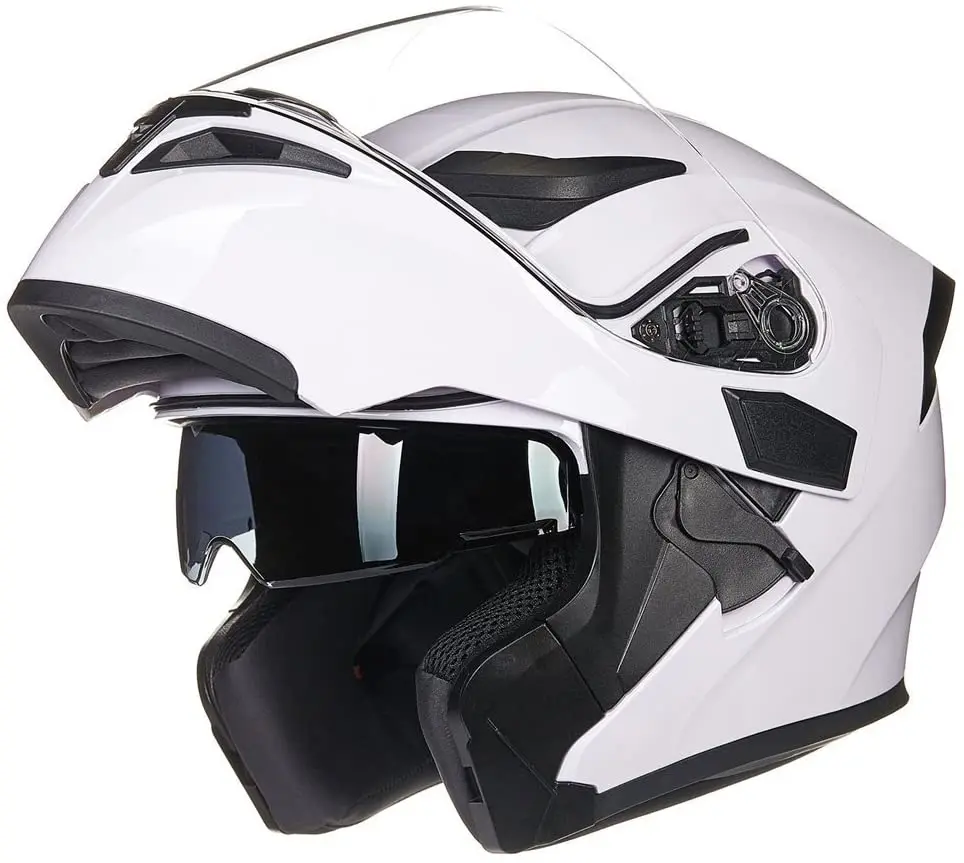 white motorcycle helmet with black visor