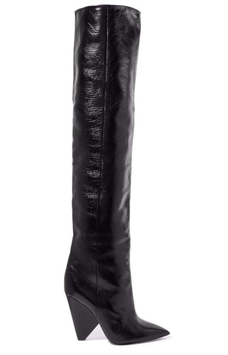 Winter Women Pull-on Special Heeled Pointed Elastic Knee High Boots - Image 5