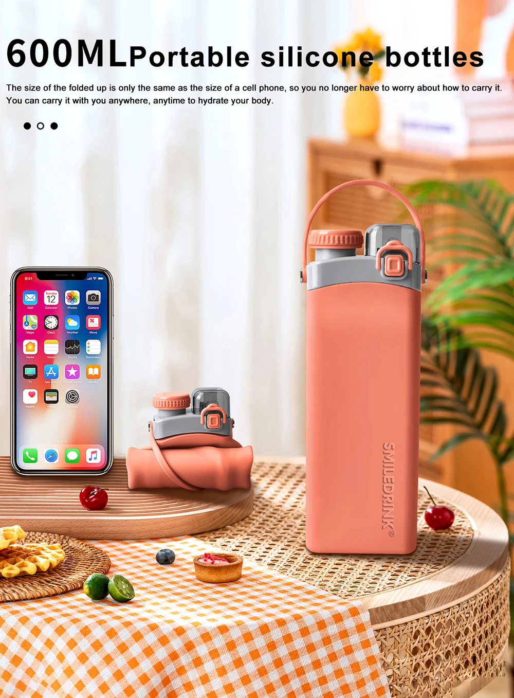 Custom Logo Designed Foldable Silicone Sports Drink Water Bottle gym Collapsible Reusable Water Bottle