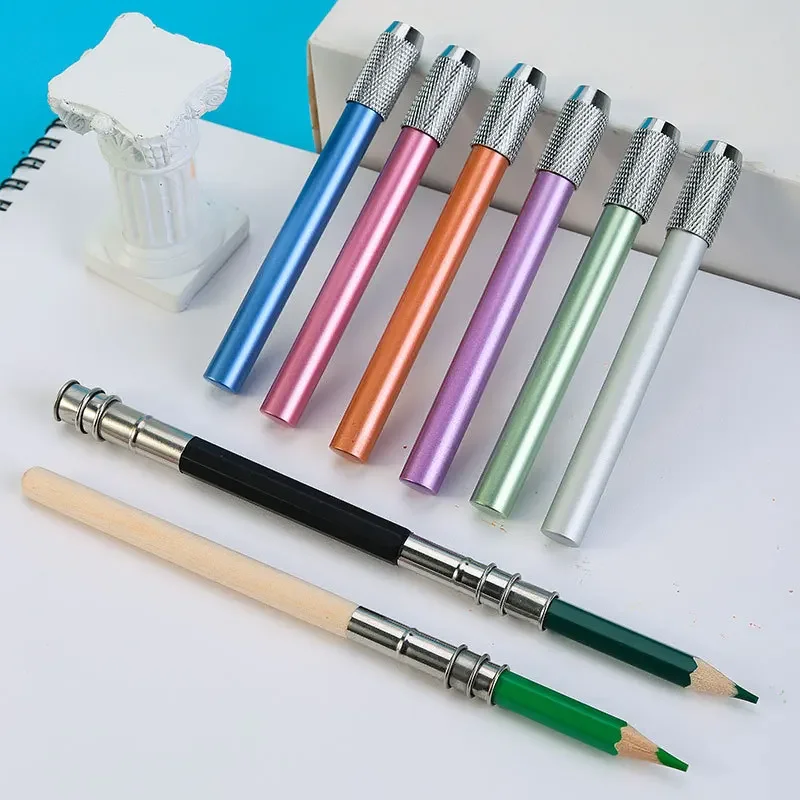100 piezas de extensor de lápiz ajustable de doble/un solo cabezal para bocetos, pintura escolar, arte, herramienta de escritura para escribir, color de metal_voghion.com