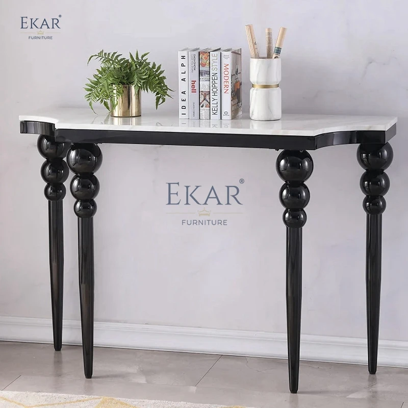 product contemporary marble top console table with wooden legs for living room home gym apartment wedding home bar warehouse use-60