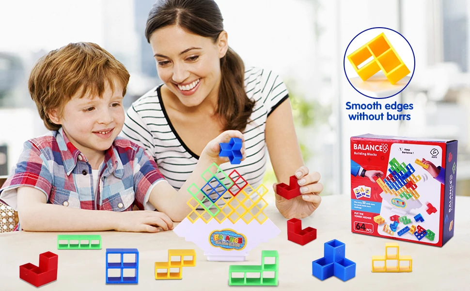 64 Pcs Fun Balance Stacking Building Blocks Board Game Balance Game ...