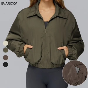 High Quality Women Autumn Loose Breathable Windproof Warm Jacket Zipper Sports Top Outdoor Hiking Running Winter Gym 100%