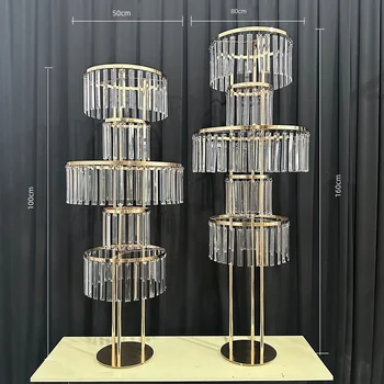 Luxury Crystal Pendant Flower Stand for Wedding Hall Road Guide Stage Decoration Cross-Border Wedding Props for Party Main Table