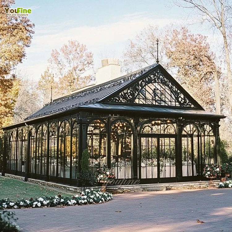Outdoor Garden Park Decor - Wrought Victorian Iron Gazebo with Glass