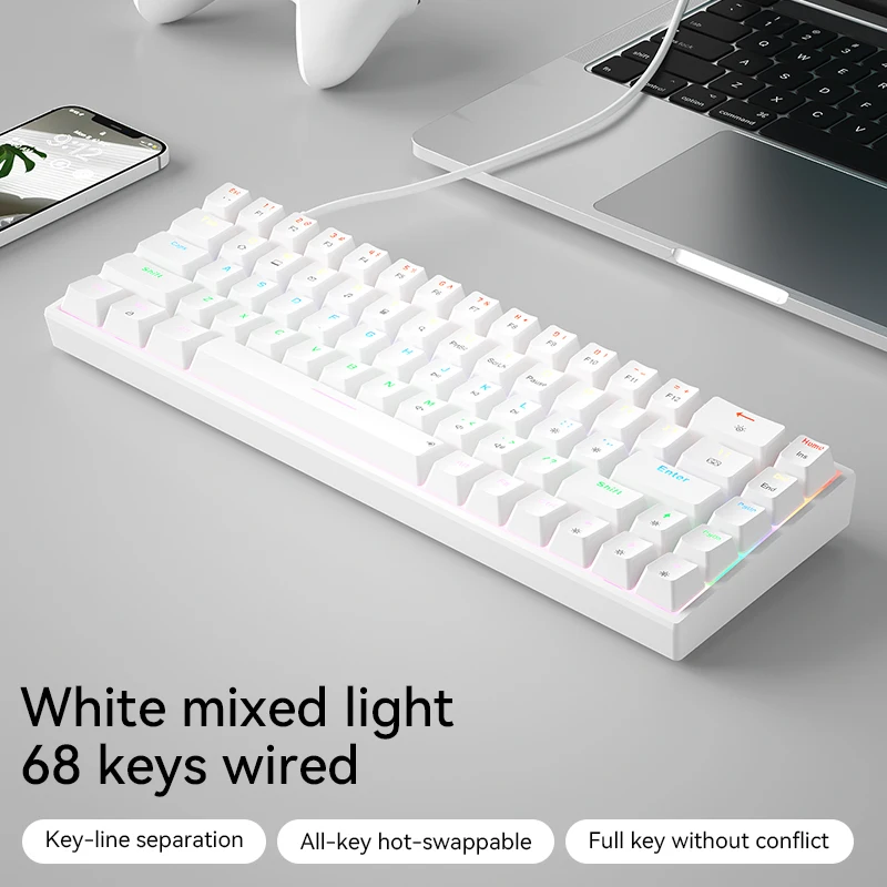 BOW G68S Wired Mechanical Gaming Keyboard - 68 Keys, ABS Hot