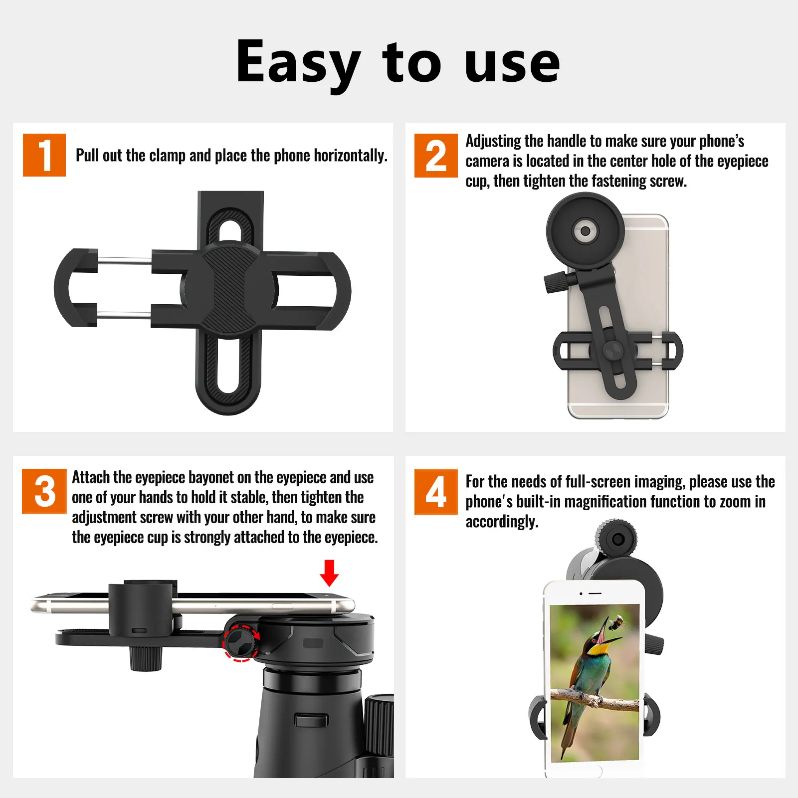 LUXUN Compatible Binocular Monocular Cell Phone Adapter Clip Spotting Scope Microscope Universal Smartphone Adapter Clip