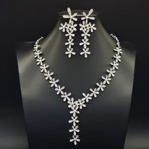 Ilona Women's Flower Copper Necklace and Earring Set New Arrival Fashion Jewelry Set with Zircon for Wedding Parties or Gifts