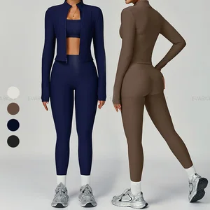 Wholesale Hot Yoga Leggings and Running Sports Bra Zipper Jackets Yoga Set Activewear Women's Sportswear Worksout Sets for Women