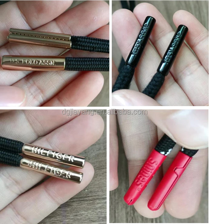 Custom Polyester Rope With Metal Aglet Tipping Packing Gift Drawstring Cord Ends Shoelace Aglet logo Metal Tip