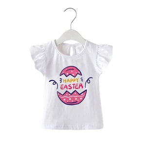 Customizable New Arrival Short Sleeve Cotton Printed Bunny Egg Easter Girls T Shirt for Summer