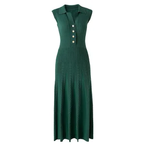 Bettergirl Autumn New Product High-quality Sleeveless Polo Collar Knit Dress with Elastic Lace Sleeves for Daily