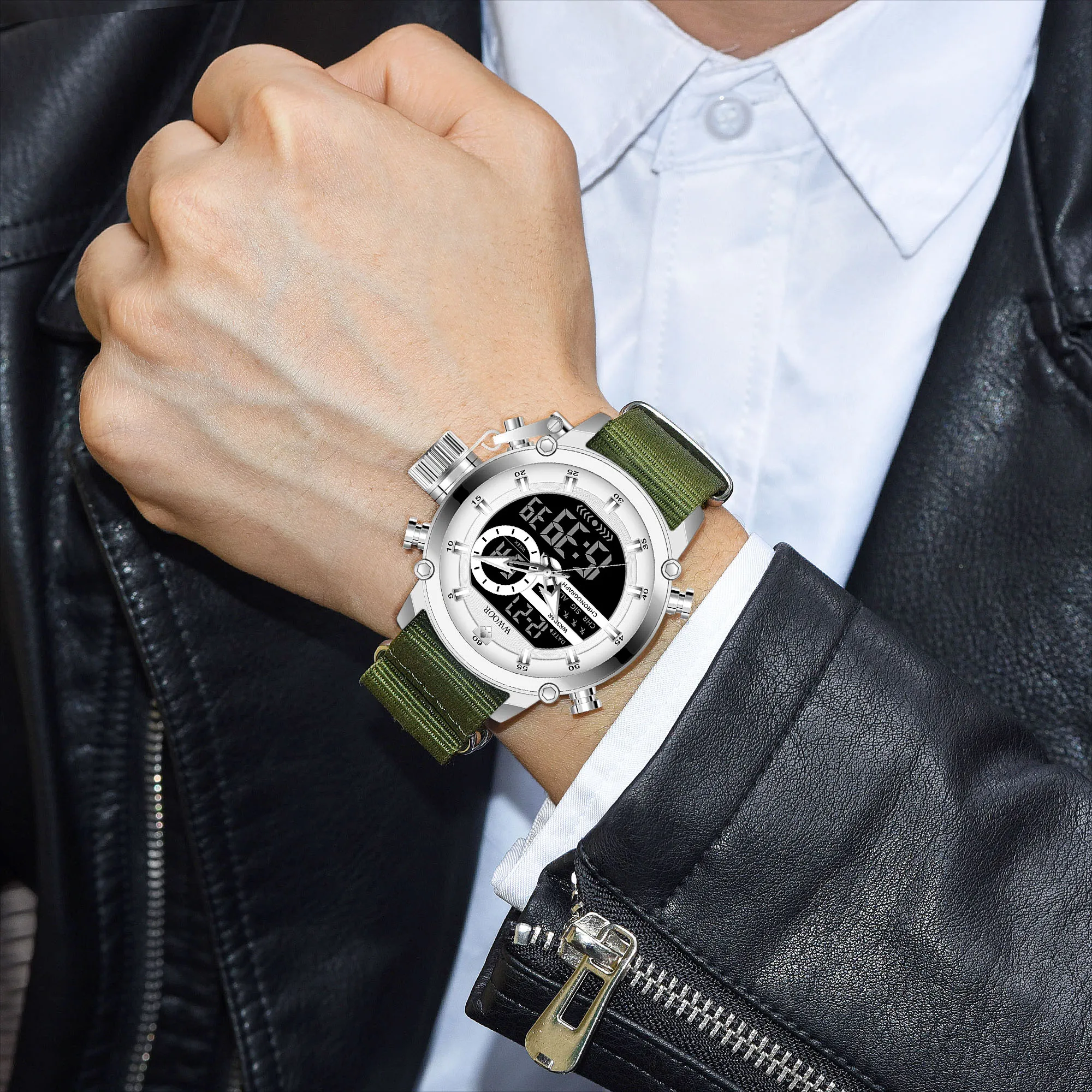 WWOOR 8882 Factory Wholesale Direct Selling Mens Wristwatch Sport Waterproof Calendar Weekly Display Dual Movement Watch Quartz
