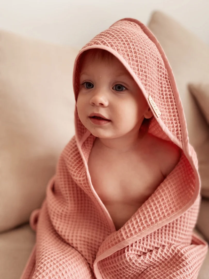 High Quality Waffle Towel Cotton Kids Towel Stock Color Waffle Hooded Baby Towel factory