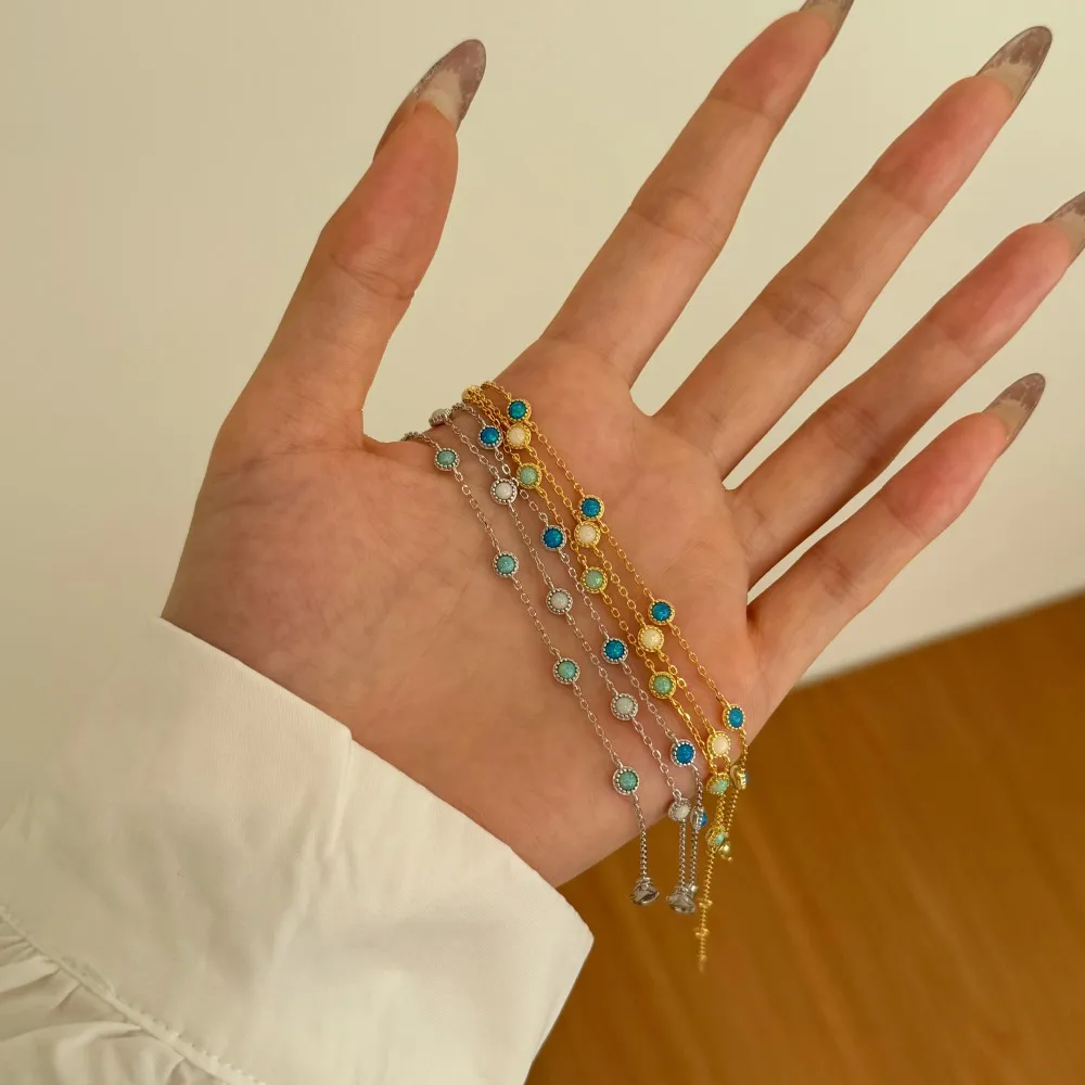 KAKODIY Unique Design 925 Sterling Silver Rhodium 18K Gold Plated Chain Daley Dress Synthetic Opal Women's Jewelry Bracelet detail 2