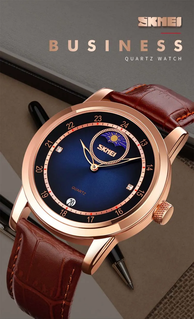 SKMEI 9300花式广州男士石英表热卖真皮表带防水简约休闲手表供应商