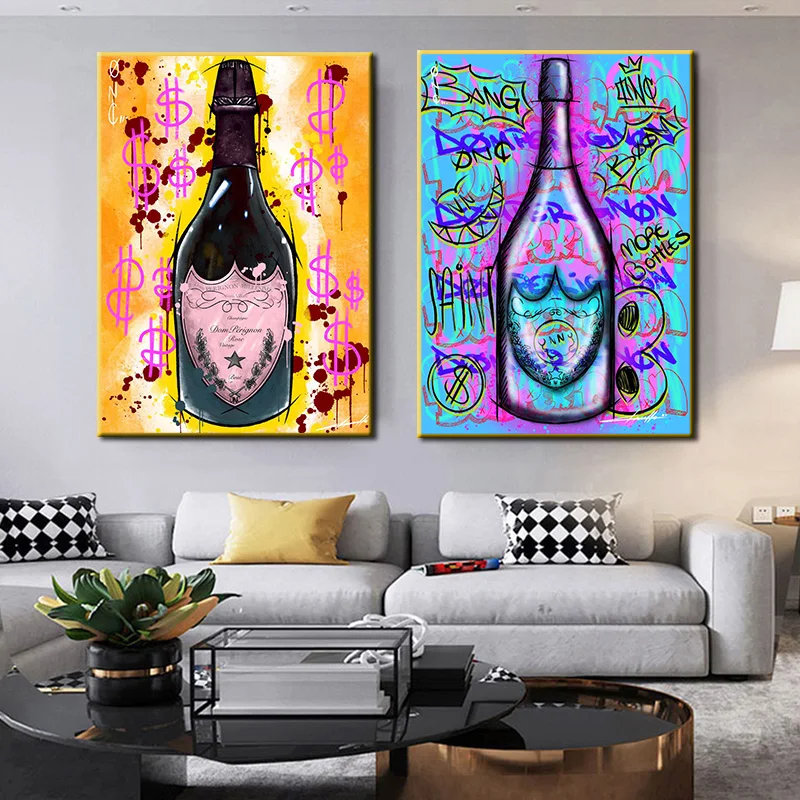 Poster Toile Pop Art Bouteille De Champagne - 20x30 Cm, Décoration Murale Moderne Sans Cadre