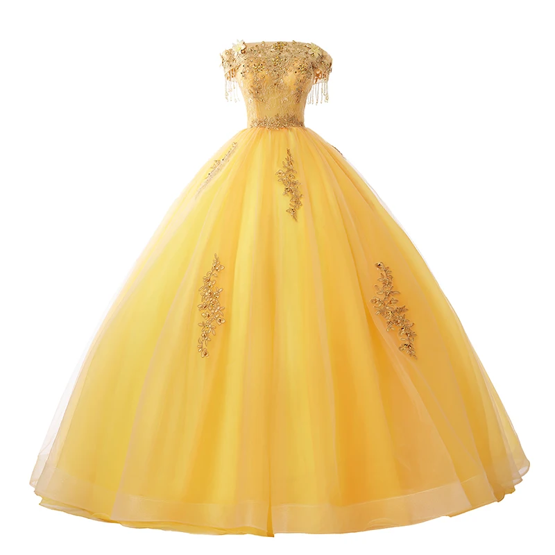 bridal dresses yellow Lauren Custom Beauty and the Beast Wedding Dress: Floral Lace Ballgown If you need a different custom gown Zesty yellow ruffled ballgown wedding/prom