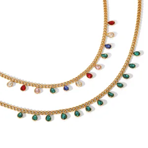 MW Luxury PVD 18K Gold Plated Wholesale Stainless Steel Colorful Zircon Steel Necklace for Women Tarnish-Proof Layering Choker