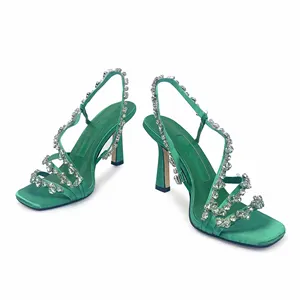 New Design Formal Women's High Heel Sandals Wedding Chaussures Femmes Metal Chain Square Head Shoes Belt Buckle for Ladies