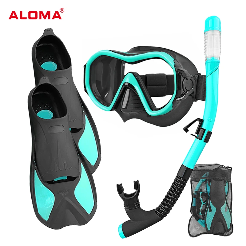 Aloma cermin mata menyelam baru topeng kit menyelam dengan snorkel set dengan sirip