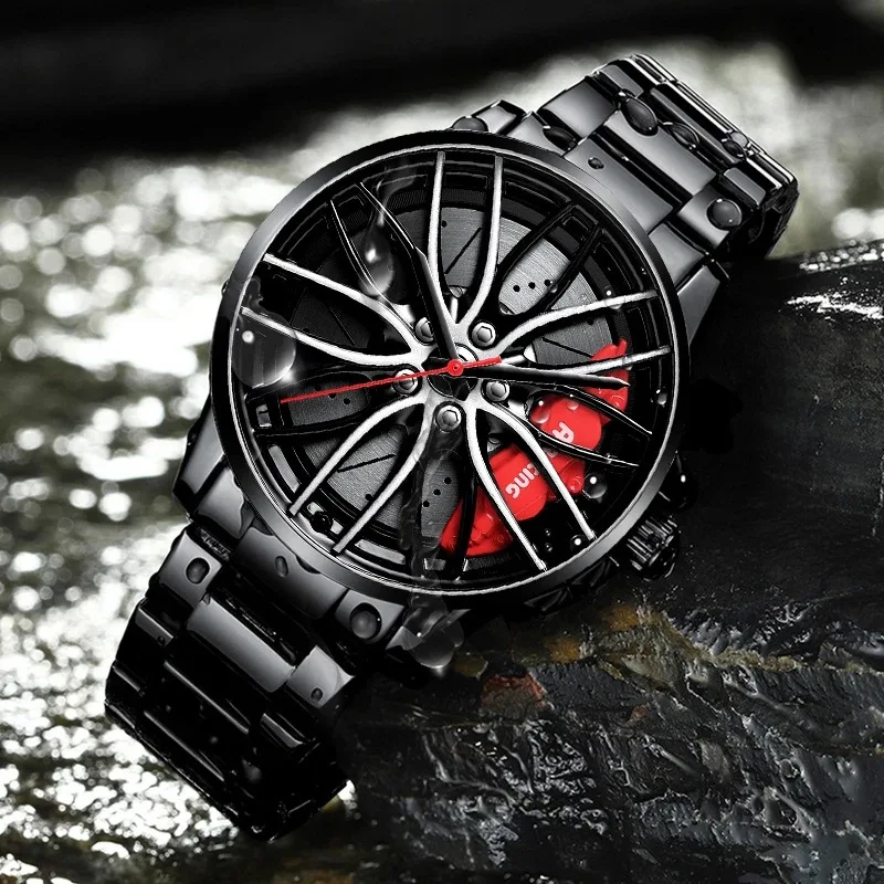Fashion Car Wheel Watch 3d Hollow Dial Stainless Steel Band Japan ...