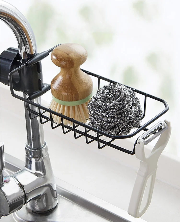 Thickened Adjustable Metal Kitchen Utensil and Sponge Holder Rack with Multi-functional Save Space Design