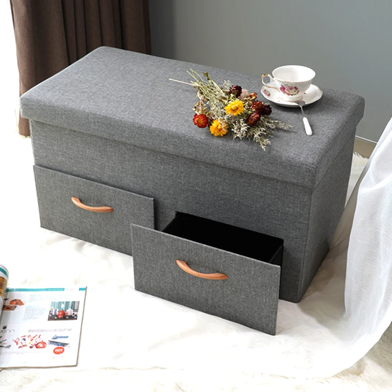 Customized Factory Wholesale Modern Home Furniture Foot Stool Foldable Storage Ottoman with Drawers