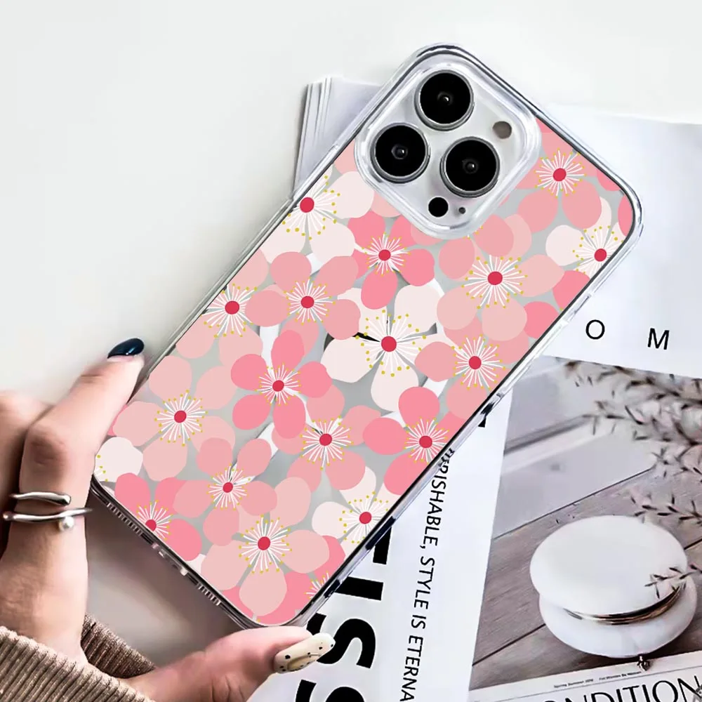 Magnetic TPU PC Hollow flower pattern Phone Case For iPhone 15 PRO MAX