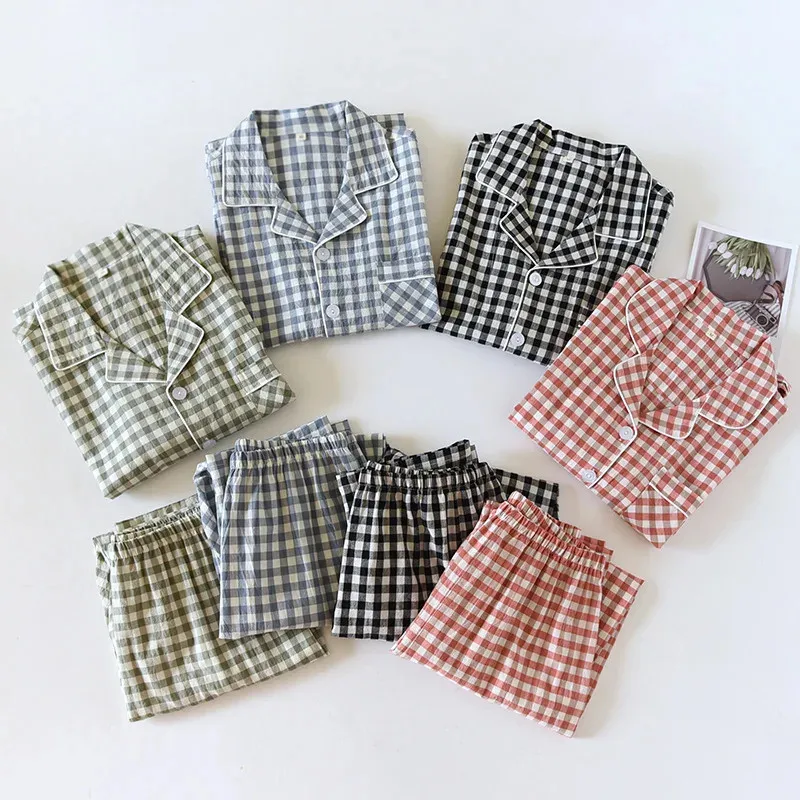 Men's and Women's Plaid Long Sleeve Two Piece Pajama Set
