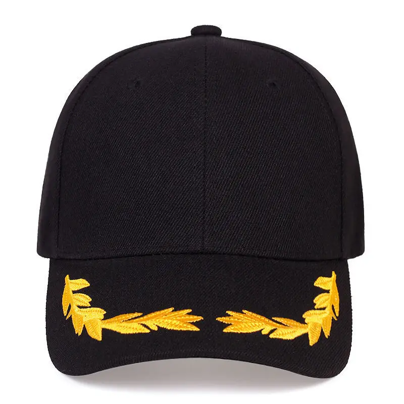 High Custom Captain Oak Leaves Embroidered Baseball Cap Woven Plain Fabric Trucker Hat Printed Sports Character Cotton Sweatband