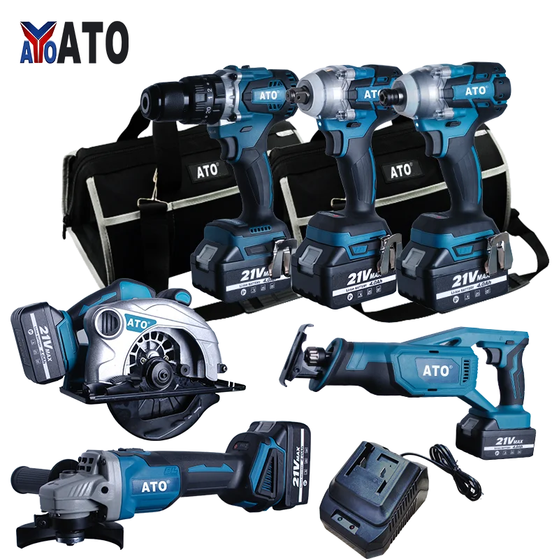 ATO  Power Tools N in One Wholesale Industrial 3.0Ah 4.0Ah 5.0Ah 21V Cordless Tool Kits Power Tool Combo Kits