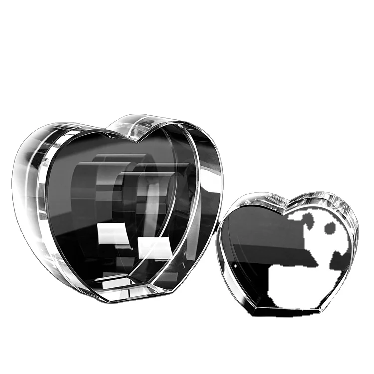 Shining crystal crafts Clear Glass Block Blank Heart Shape For 3D Photo Engraving Souvenirs with gift box