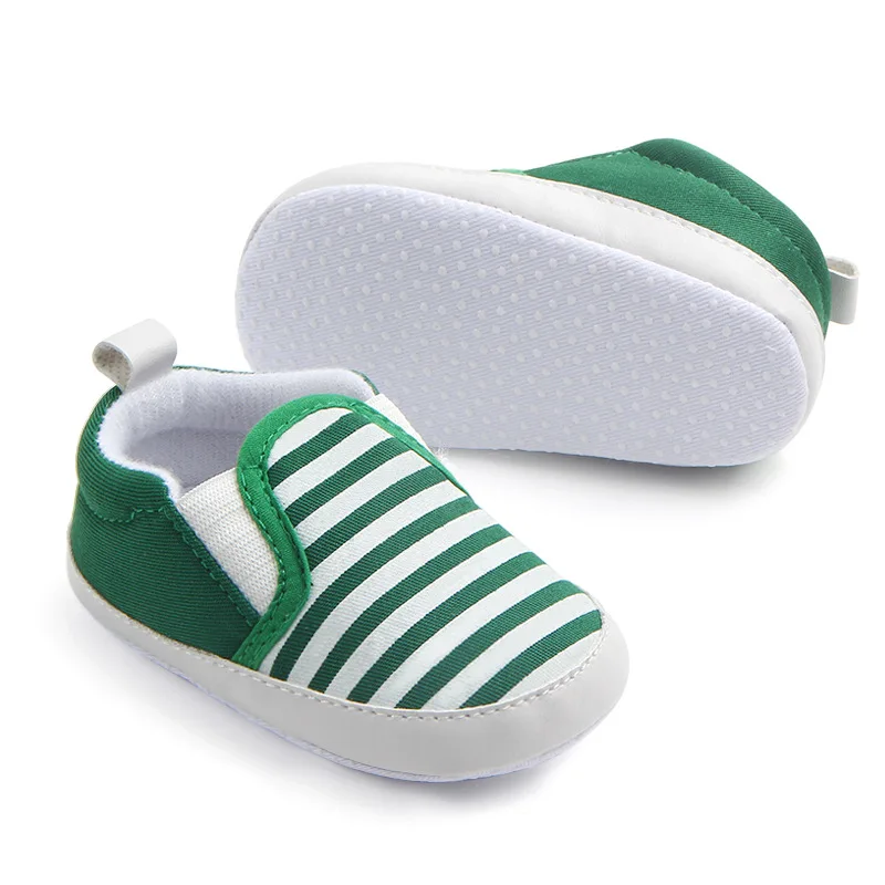 Cheap Hot Baby Boys Stripe Canvas First Walkers Baby Moccasins Soft Bottom Bebe Anti-slip Walking Shoes details