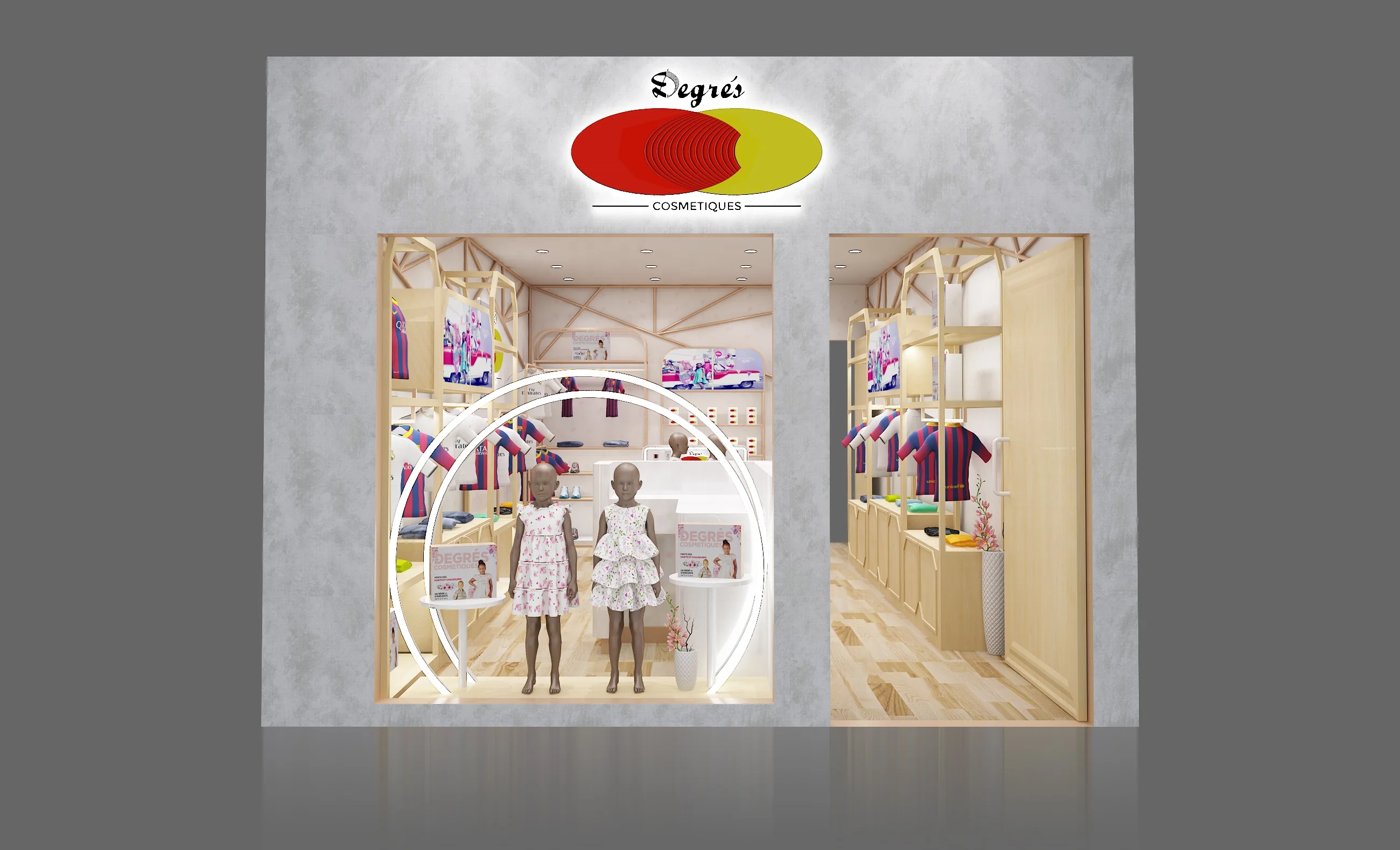 Витрина магазина детских товаров настенная витрина для одежды дизайн детской одежды магазин