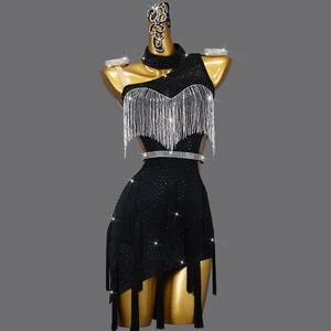 Latin Dance Performance Competition Clothes Latin Dance Dress Fringed Three-step square Dance