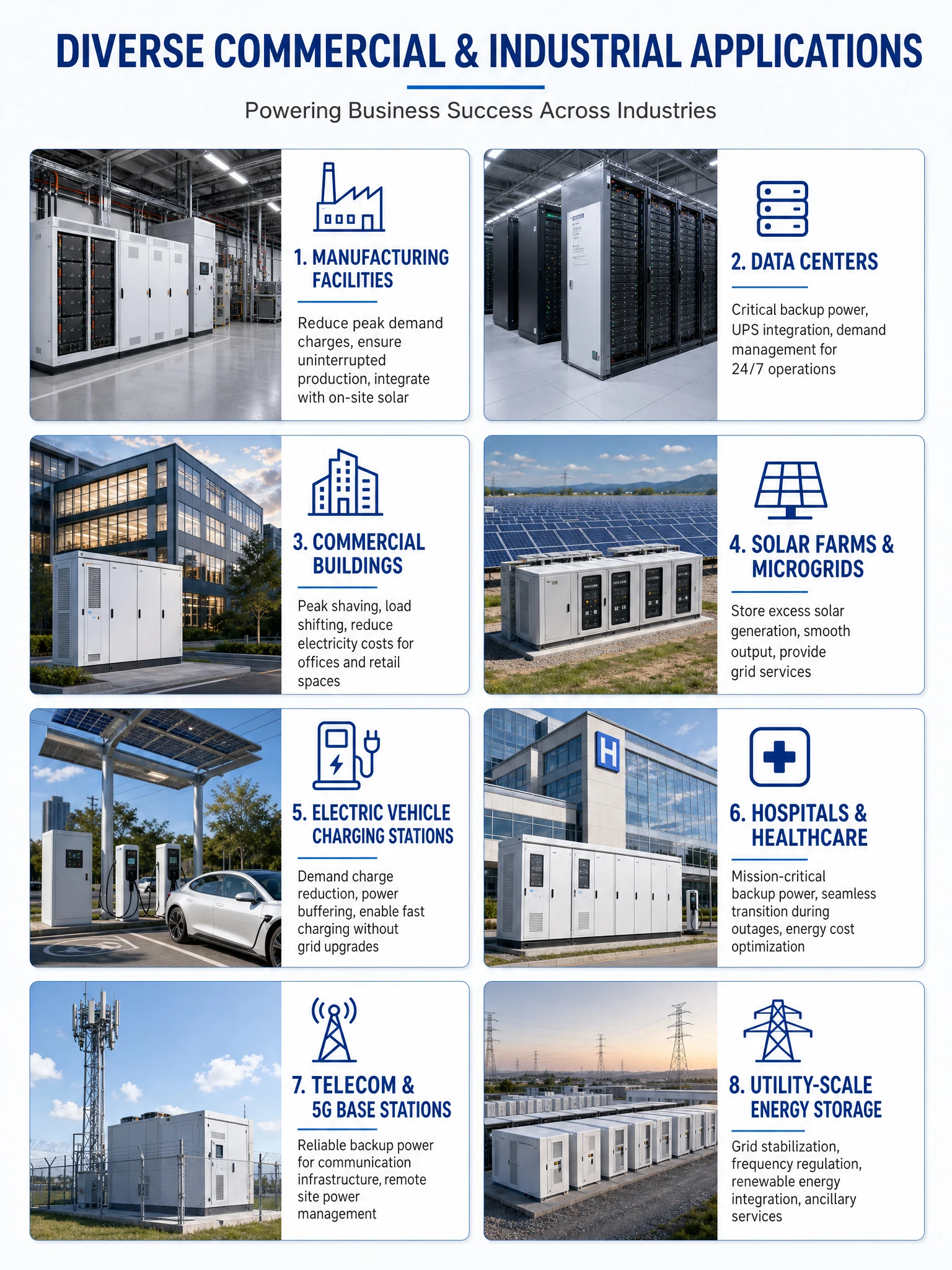 Factory Direct Commercial Industrial Energy Storage System LiFePO4 Battery Cabinet Solar Backup Peak Shaving Power Solution