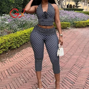 GX9136 Fashion 2026 Spring Clothing Vendor Women Street Wear Sleeveless Halter Printed Tops and Half Pant 2 Piece Set