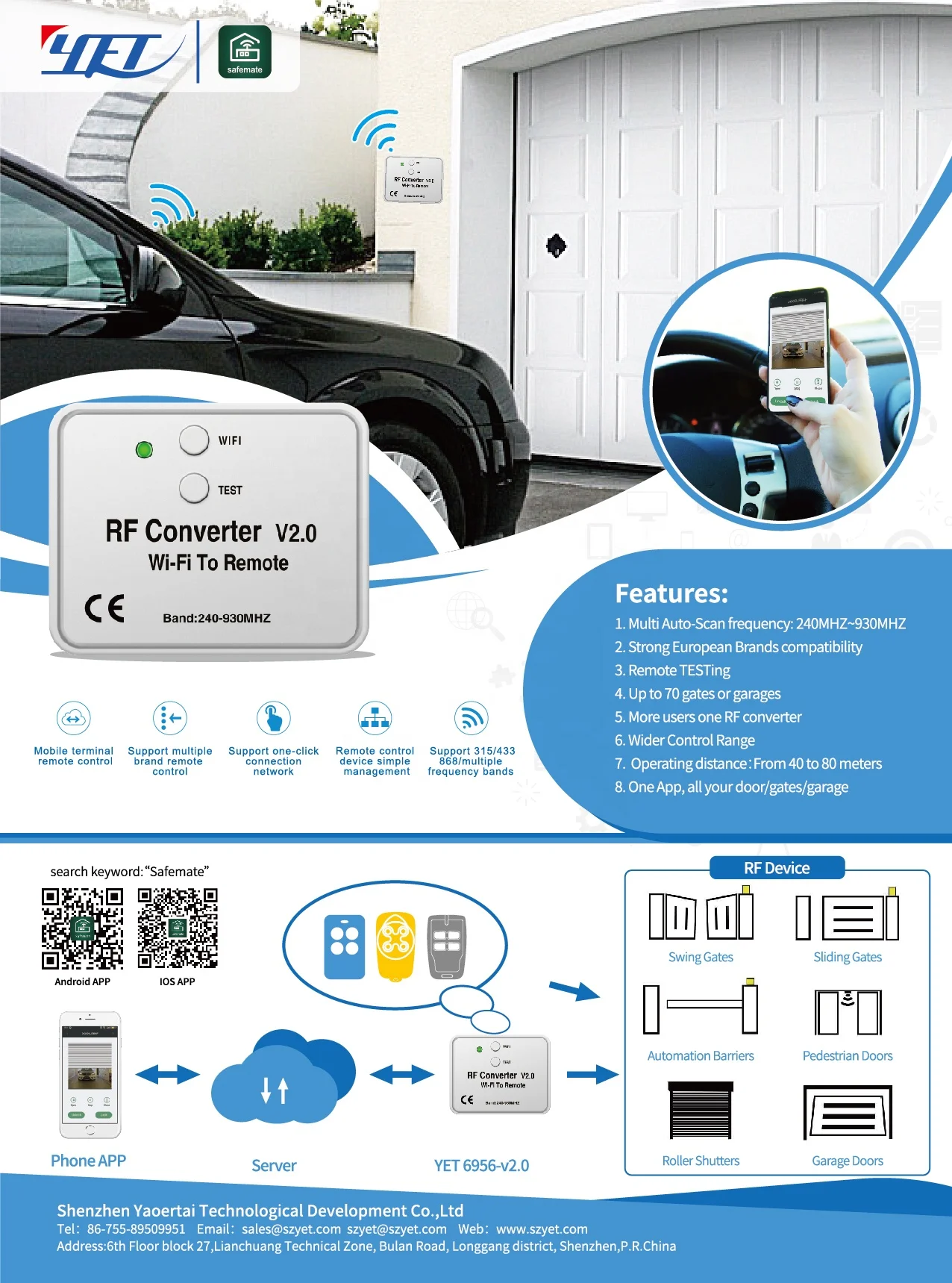 Safemate Smart Home Phone APP WiFi to Remote RF Signal Converter Yet6956