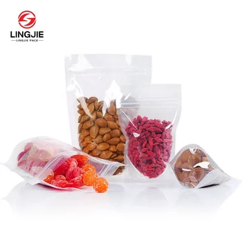 Lingjie High Quality Super Transparent Self Stand Up Zipper Heat Sealable Mylar Plastic Bags For Candy And Nut