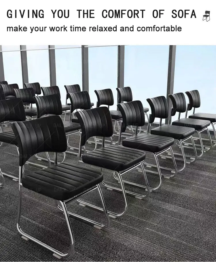 Stackable Faux Leather Office Chair With Thick Cushion Ergonomic Backrest Upholstered Computer Chair For Meeting Conference