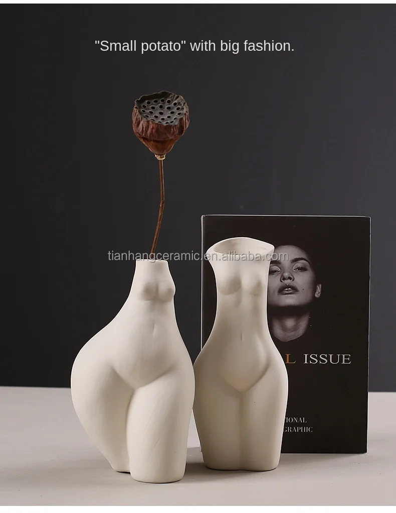 Simple Nordic Dry Ceramic Porcelain female human naked body flower vase Indoor Home Decoration Studio Decoration.jpg