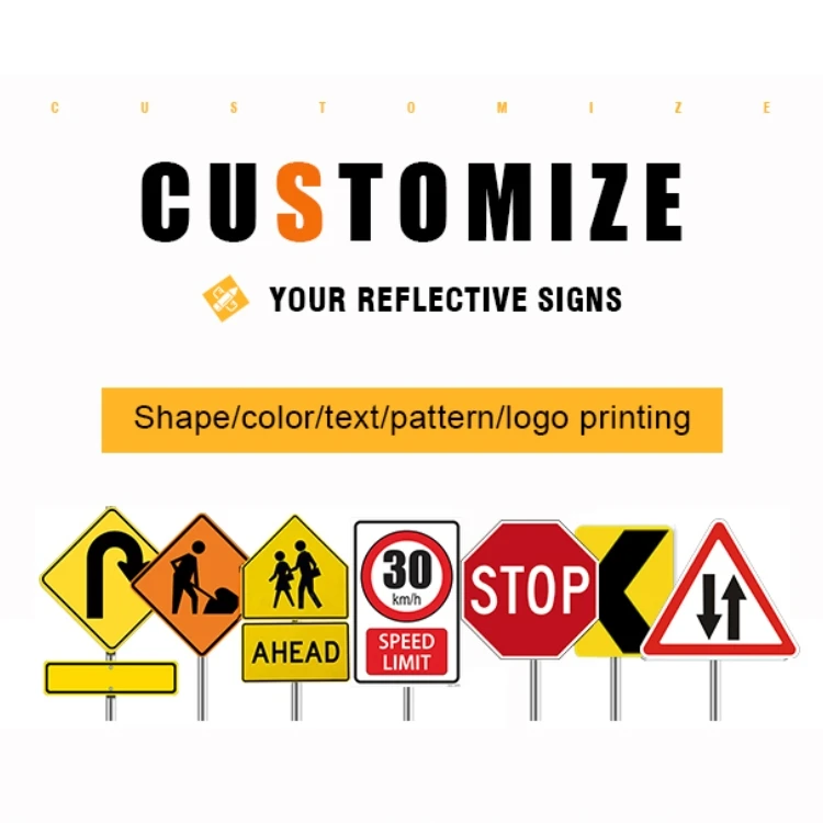 Customized Printable Self Adhesive Road Work Construction Caution Safety Traffic Reflective Sign Stickers for Warning Signage