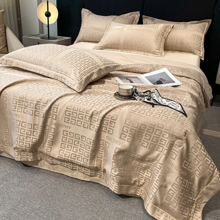 Top Brand Luxury Jacquard Meander Summer Quilt Sets Solid Washed Tencel